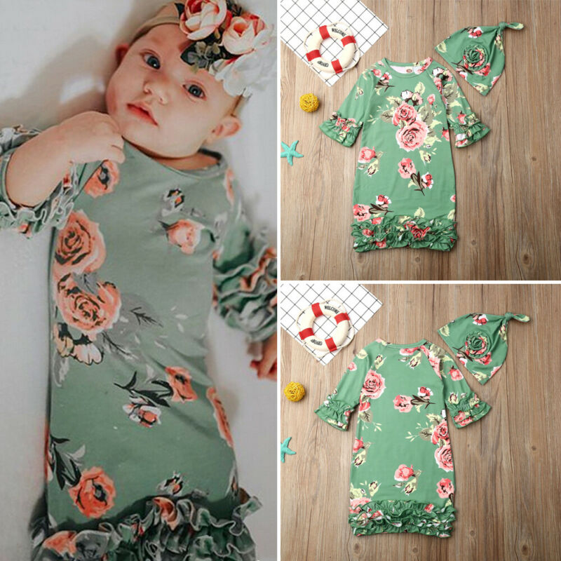 Pudcoco Bloem Baby Slaapzakken Pasgeboren Baby Deken Inbakeren Wrap Gown Ruffle Bloemen Slaapzakken Hoed 2 STUKS Kinderen Outfit 0-6M