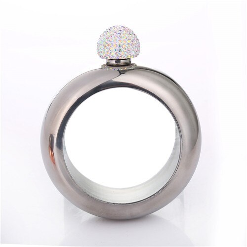 Realand Moda 3.5 OZ Garrafa Anca do Aço Inoxidável Pulseira Bangle Pedrinhas Tampa Álcool Uísque Copos Jóias para As Mulheres: sliver