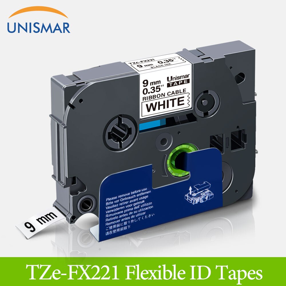 Unismar TZe-FX231 TZe-FX631 TZe-FX211 TZe-FX221 TZe-FX611 TZe-FX621 Flexibele 6/9/12Mm Etikettering Tape Voor Brother Printer Lint: 9mm Black on White