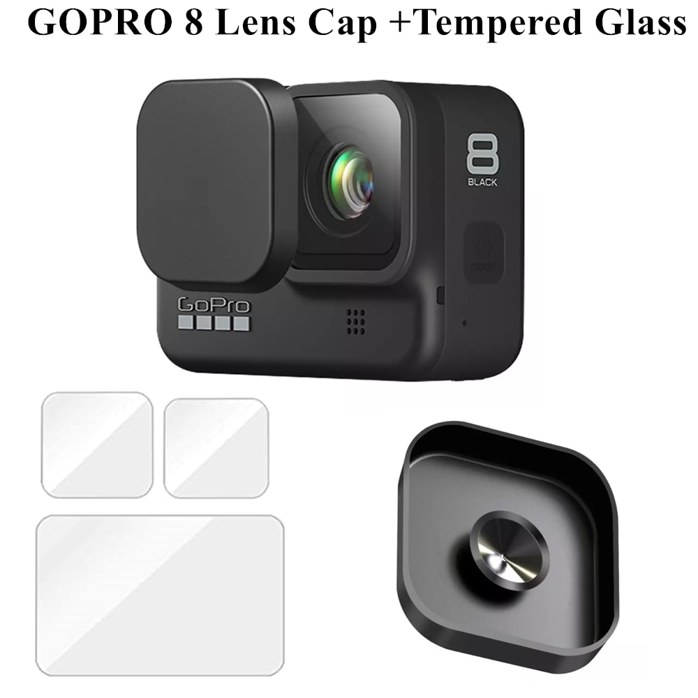 Lens Cap Beschermende Siliconen Lens Cover Case Voor Gopro Hero 8 Zwart Gehard Glas Screen Protector Voor Go Pro 8 camera