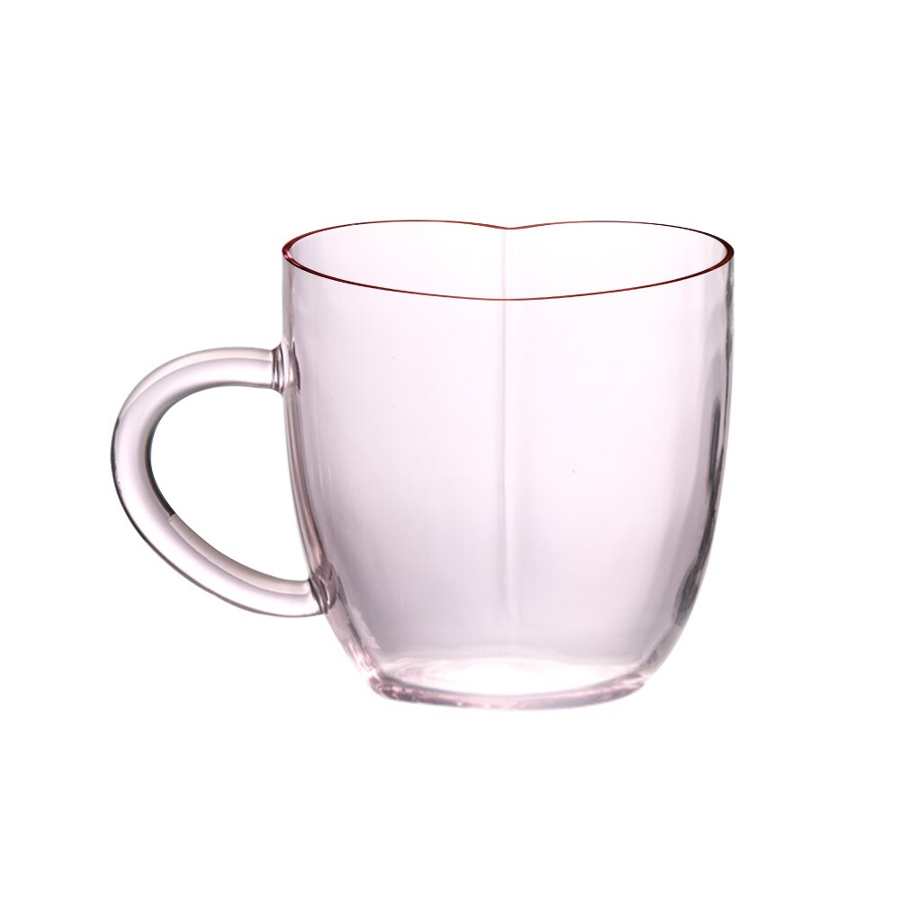 Couple Lover Single Walled Heart Shaped Glass Cup Juice Coffee Mug with Handle: pink Left