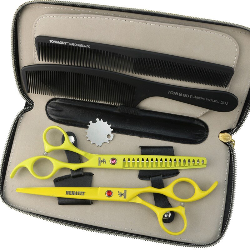 7 inch pink family hairdressing scissors hair scissors Japan 440C cutting and Thinning scissors set