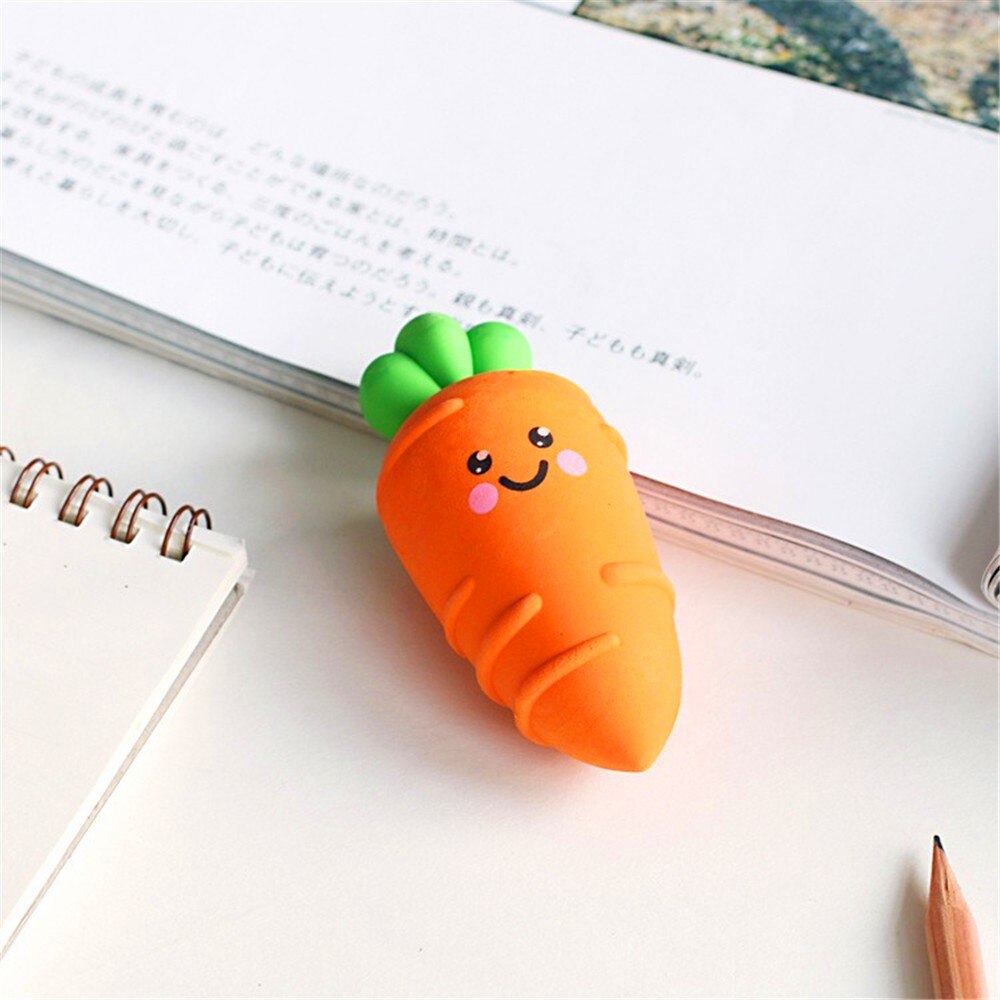 Novelty Cartoon Carrot Eraser Correction Pencil Tools Eraser For Kids Study Stationery Supplies