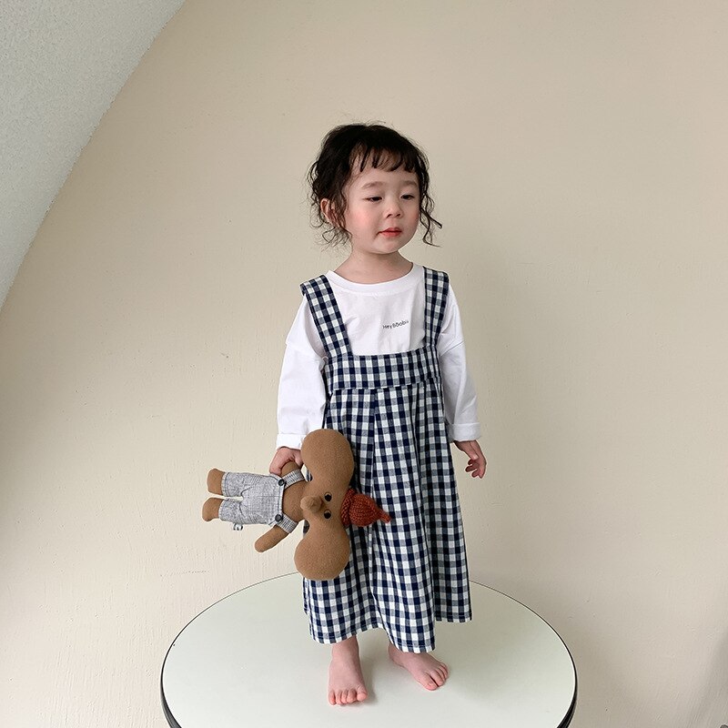Gonna a bretelle scozzese coreana per bambina 2022 primavera nuovi vestiti per bambini: navy / 90cm