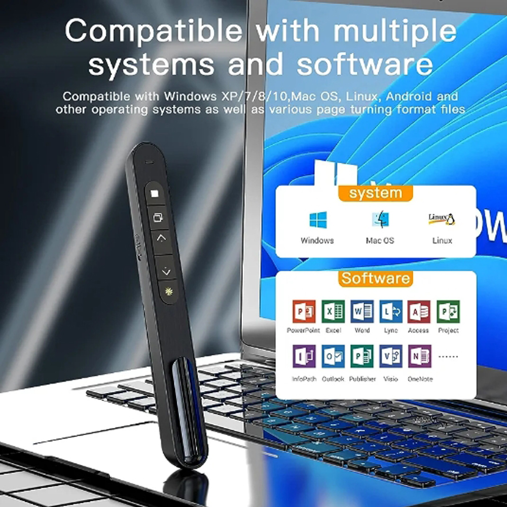Stylo Tournant Sans Fil pour Présentation, Télécommande de Volume RF 2.4G, Présentation PPT USB, Pointeur Souris