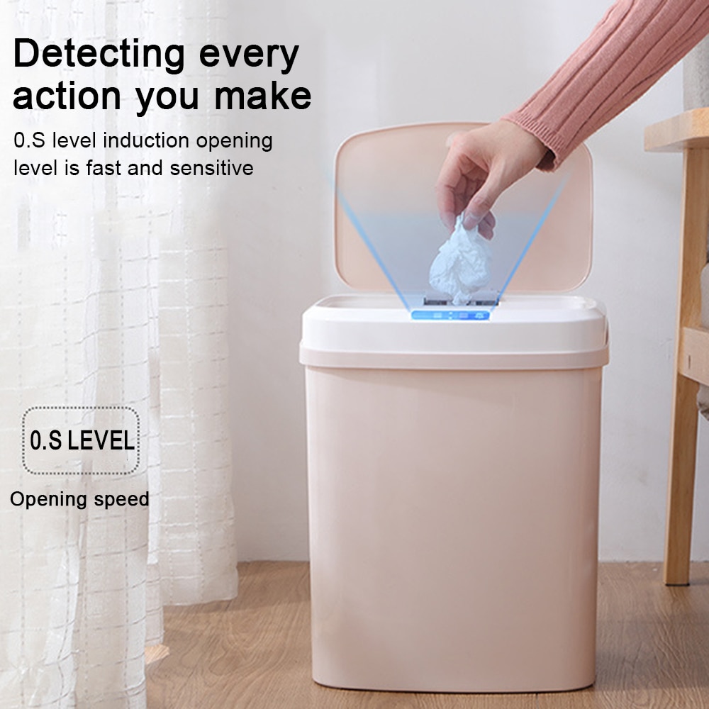Papelera con Sensor inteligente 3D de plástico recargable, creativa para dormitorio, cubo de basura automático silencioso, cesta de papel para el hogar