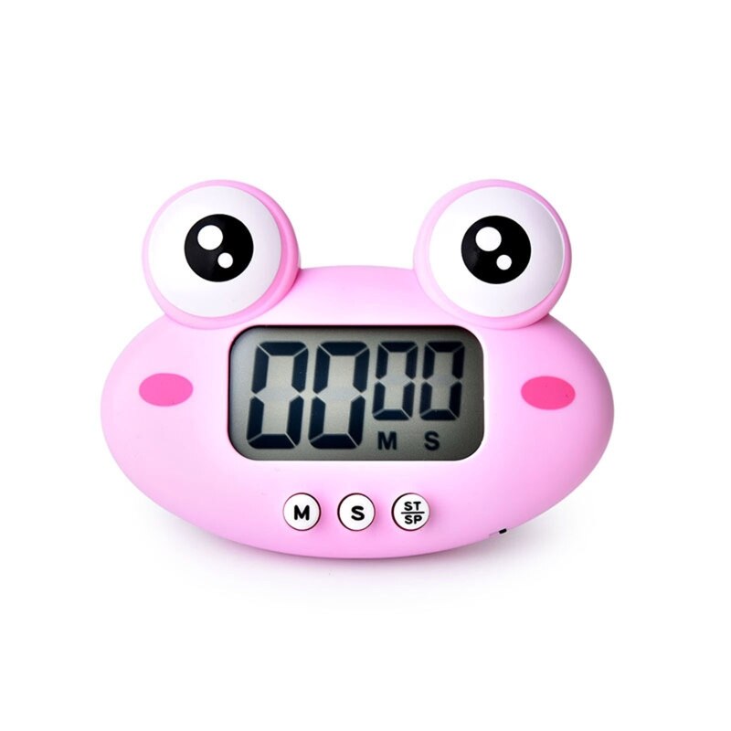 Cute Cartoon Animal Countdown Timer Frog/Cow Digital Cooking Timer with Magnetic Invisible Stand for Cooking Bake Timer: Frog pink