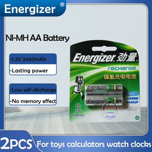 Original Energizer AA 1.2V 2450mAh NI-MH Rechargeable Battery For Flashlight Camera Toy Remote Control NIMH Pre-charged Battery: 2PCS