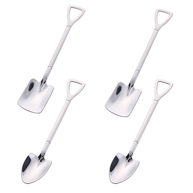 4 st 304 rostfria kaffeskedar retro spade glasssked te-sked servis köksset verktygsmängd: 4 st silver  (2a 2b)