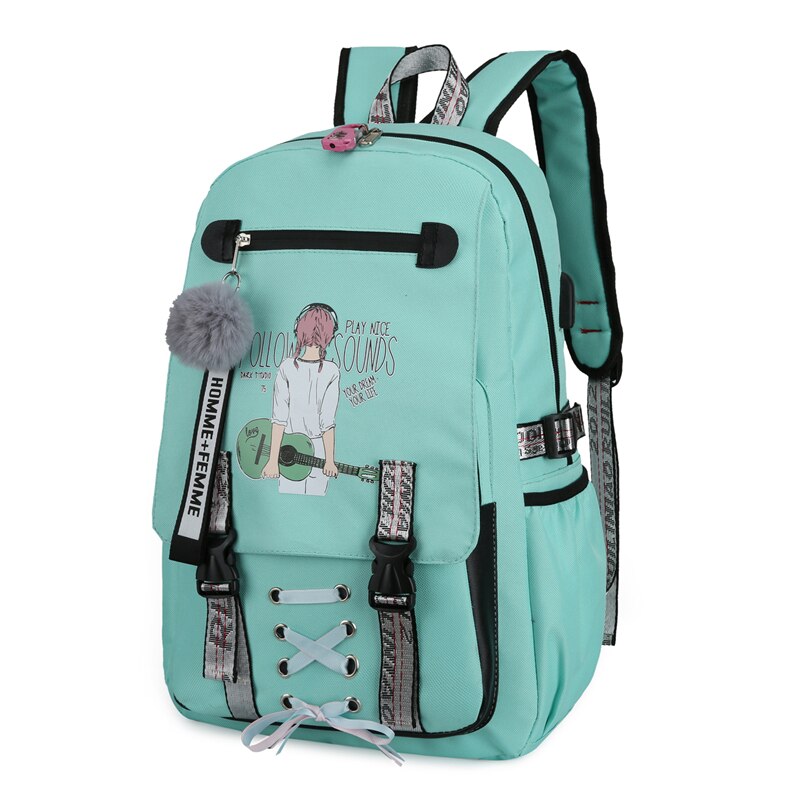 Printing Rugzakken Voor Vrouwen Hoge Capaciteit Tiener Meisje Schooltas Usb Met Lock Anti Diefstal Nylon Zwarte Student Bagpack Mode: green