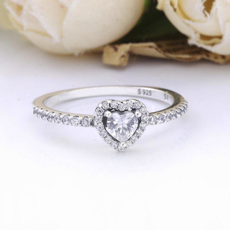 Authentic 925 Sterling Silver Sparkling Elevated Heart Rings For Women European Original DIY Jewelry