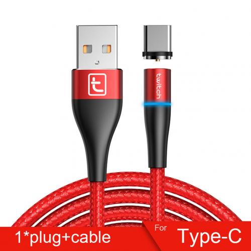 Cabo usb magnético de carregamento rápido, tipo c para carregador de dados e carregador de celular: Red Type c