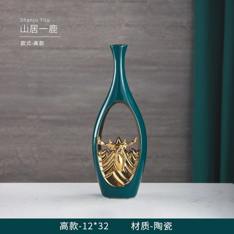 Vase en céramique nordique décoratif tête de cerf Vase doré Arrangement de fleurs florales creux porcelaine fleurs insérer décor à la maison moderne: B