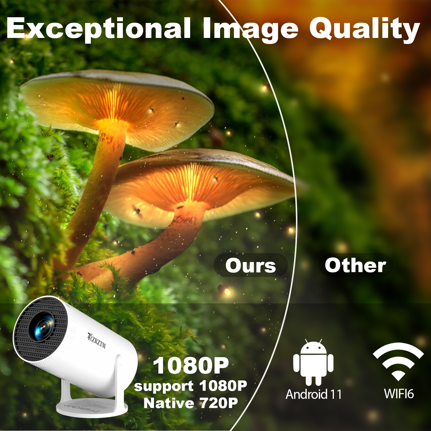 Intelligent high-definition projector, equipped with WiFi/BT5.0/Android system, supports 4K native/720P, 180 degree rotation, su