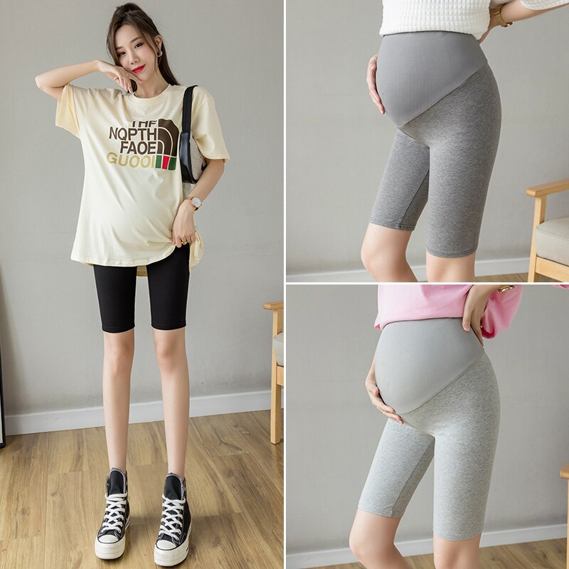 Mallas de maternidad delgadas de algodón para mujeres embarazadas, pantalones cortos deportivos informales para Yoga, vientre, Verano