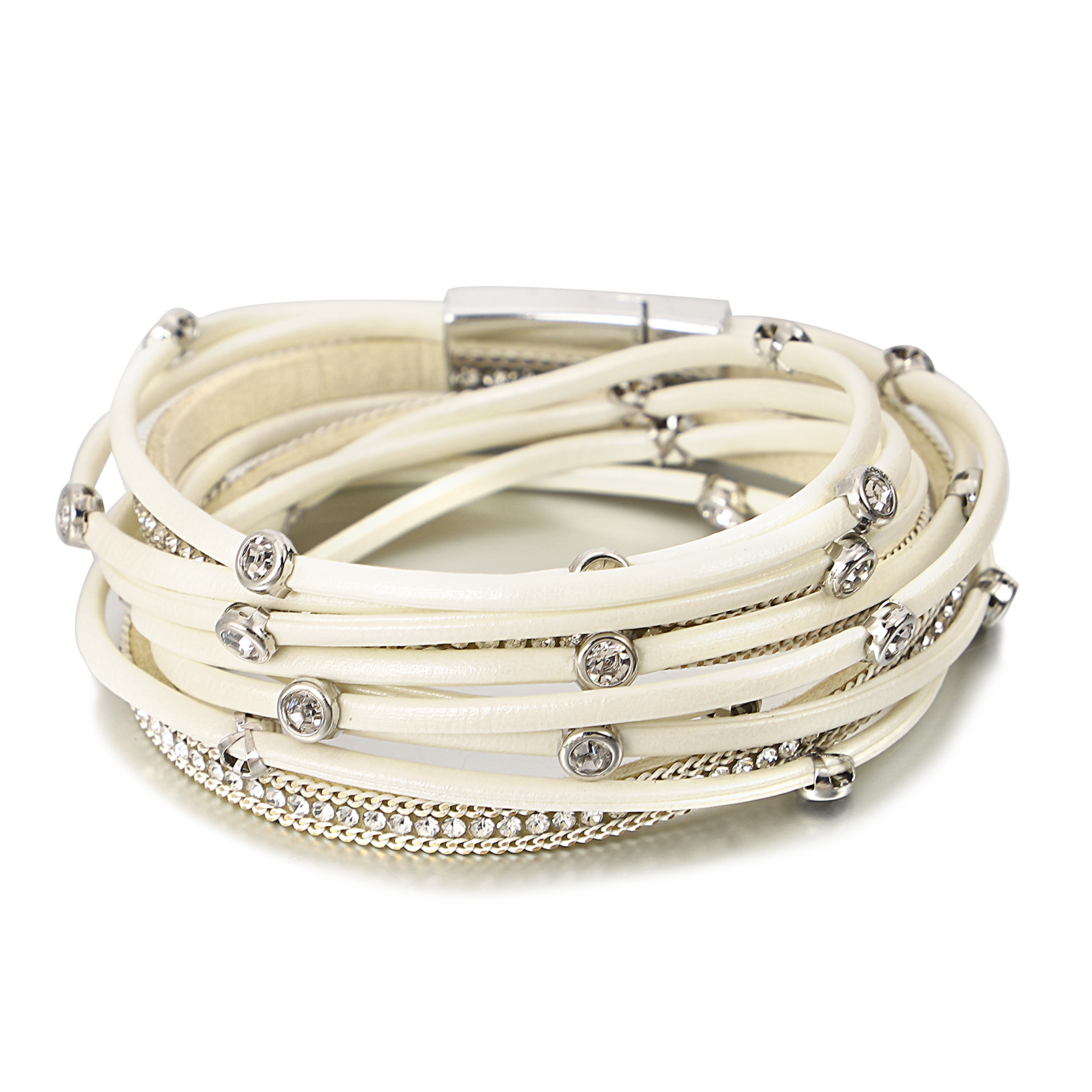 ALLYES, pulseras de cuero con cuentas de cristal Vintage para mujeres y hombres, cadena larga bohemia, pulsera envolvente multicapa, de joyería