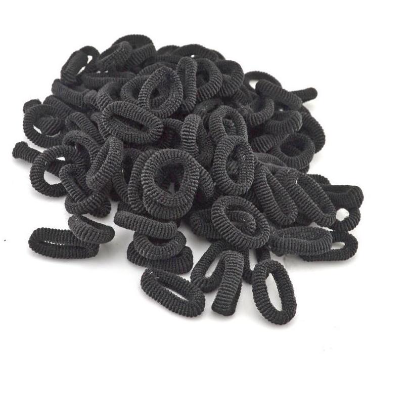 100 unids/lote, banda de goma para el pelo de niñas, negro, blanco, pequeñas bandas para el cabello coloridas para niños, accesorios para el cabello elásticos: black