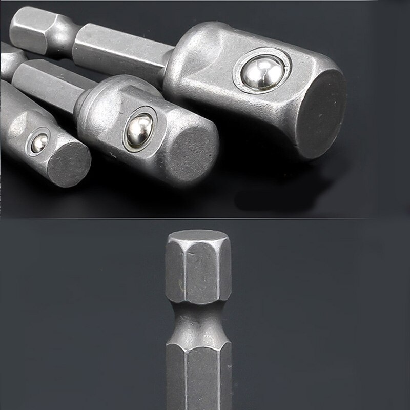 3pcs/set Chrome Vanadium Steel Socket Adapter Hex Shank to 1/4" 3/8" 1/2" Extension Drill Bits Bar Hex Bit Set Power Tools