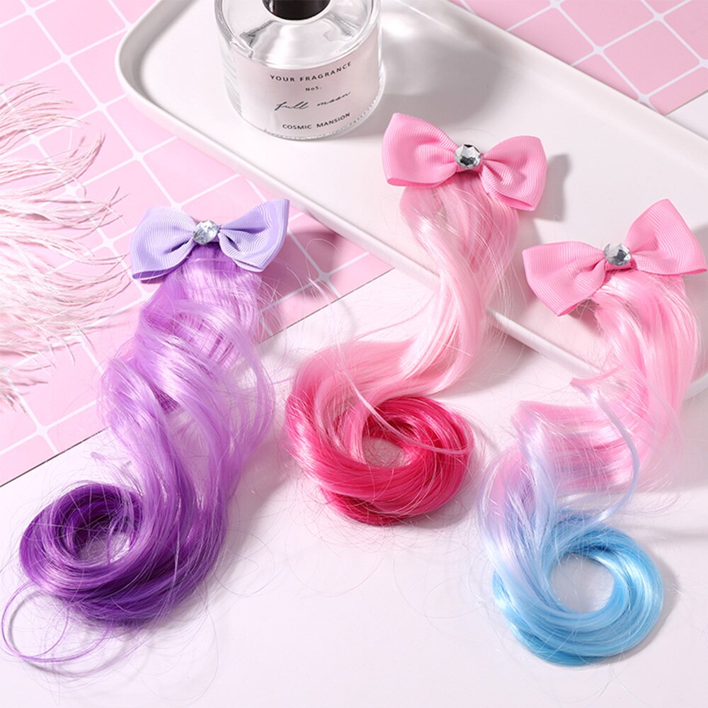 Lovely Girls Colorful Bow Curls Princess Hair Ornament Headband Hair Clips Girls Kids Performance Wig Headwear Accessories