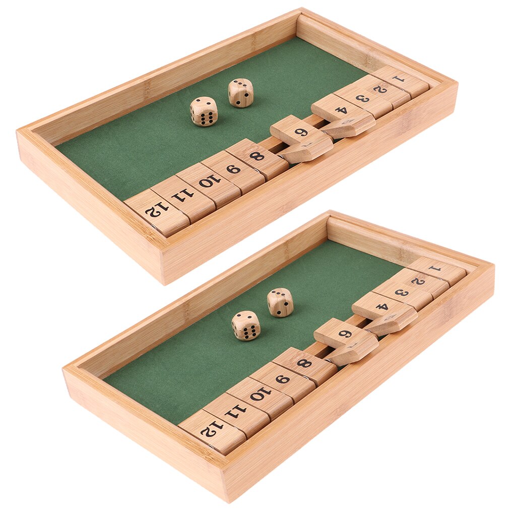 2X Wooden 12 Number Shut The Box Dice Board Game for Kids Adults Funny Leisure