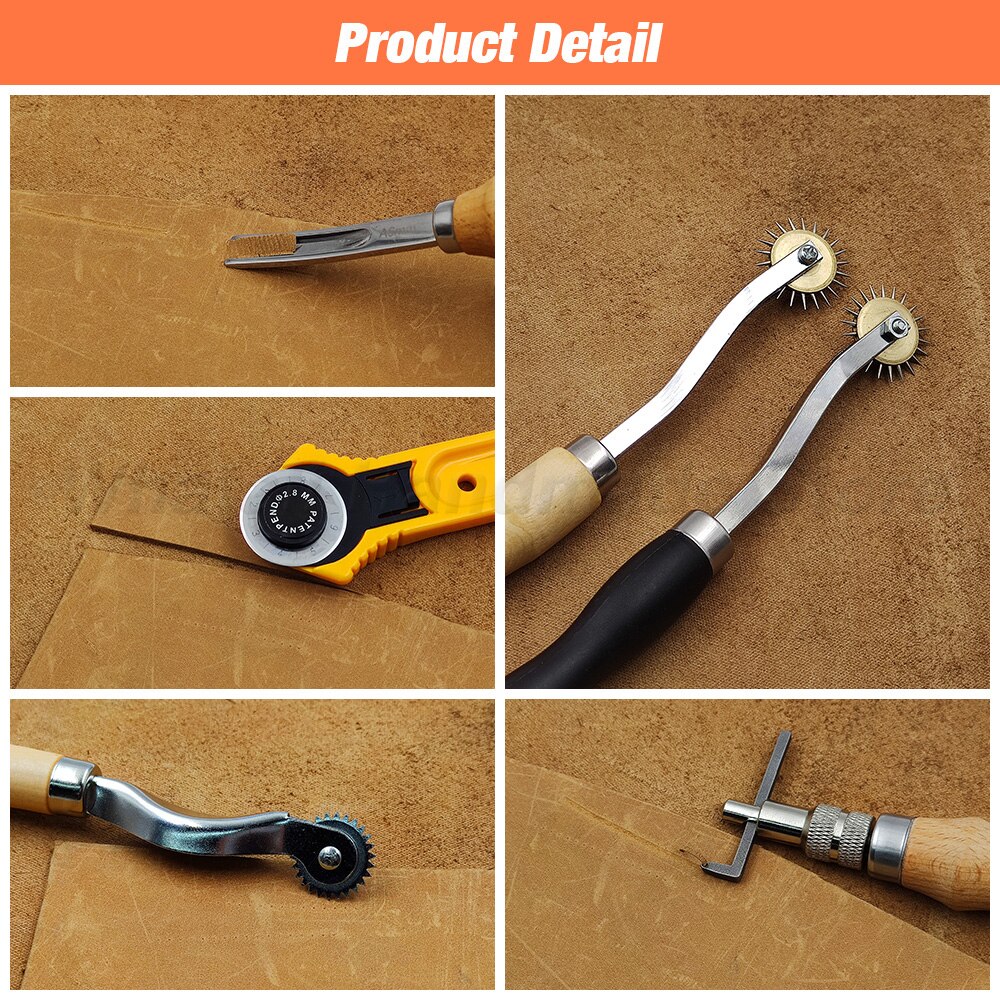 Leathercraft Tool Set Kits Pine Wood Hand Stitching Clamp Leather Punching Carving Saddle Groover Tools Storage Leathercraft DIY