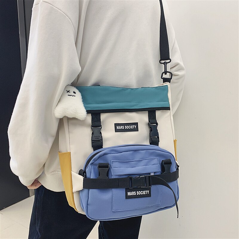 Multifunktionel retro ins harajuku studerende vild stor kapacitet klasse messenger taske kvindelig retro tooling skuldertaske