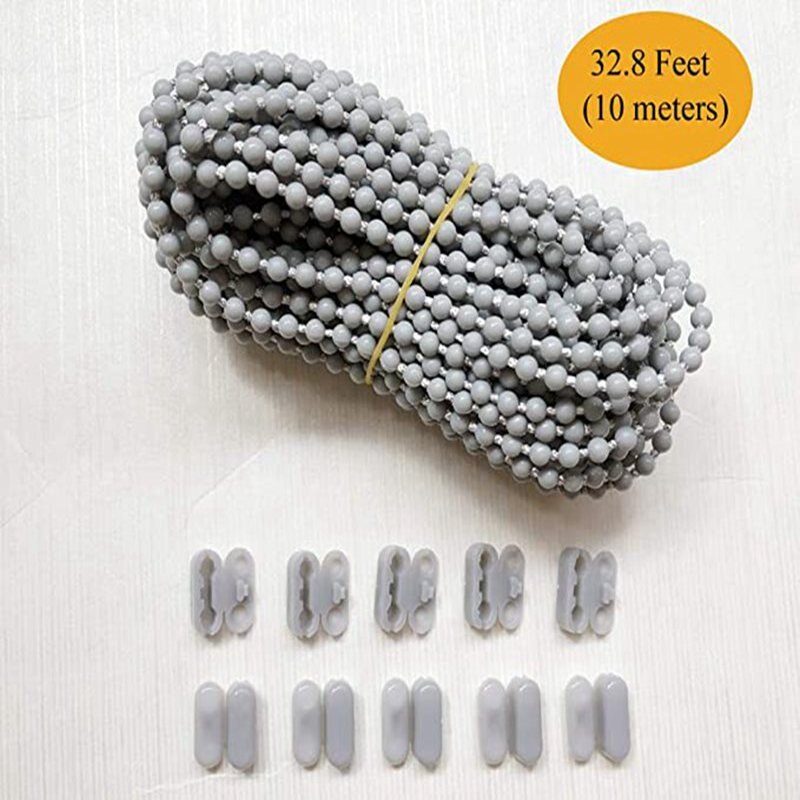 10M Roller and Roman Shade Blind Beaded Chain Cord Grey Plastic Roller Curtain Bead Rope Blind Beaded Cord for Roller Blind