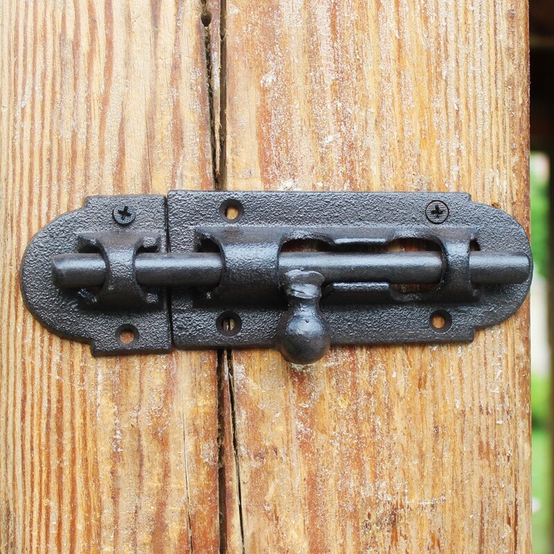 Antique Black Large Hand Cast Iron Door Bolts Home Garden Decor Handmade Heavy Metal Narrow Fasten Door Window Bolts