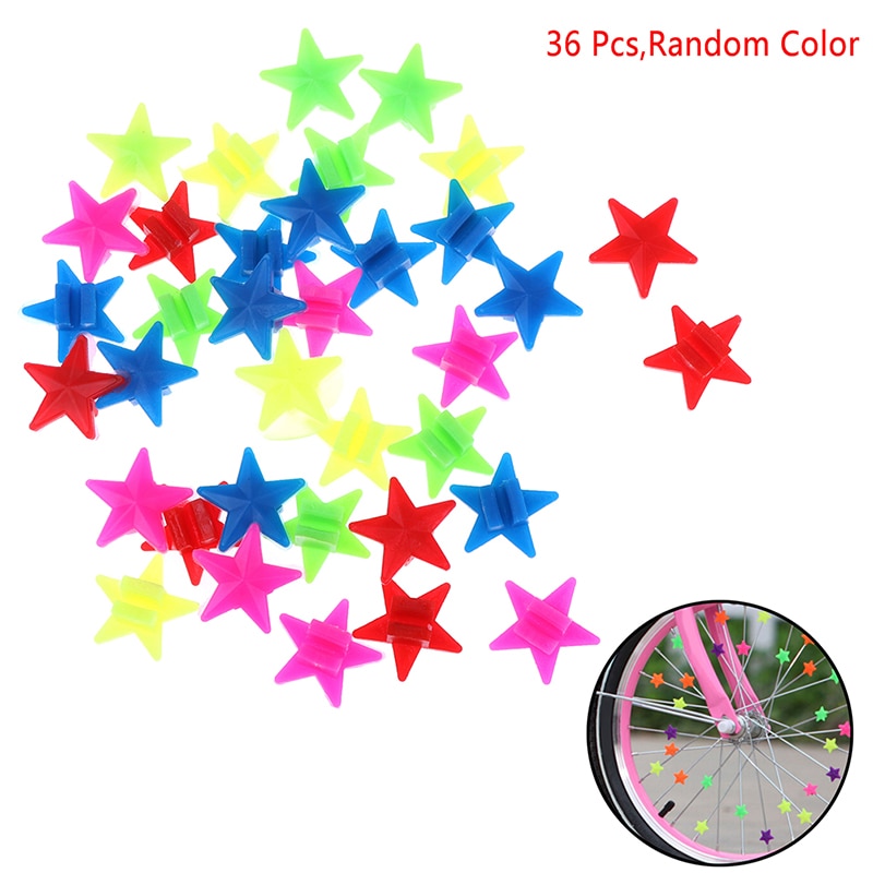 36 stk lysende stjerne cykel hjul eger perler plast klip eger perler cykel perler wire perler dekorationer (bland farve)