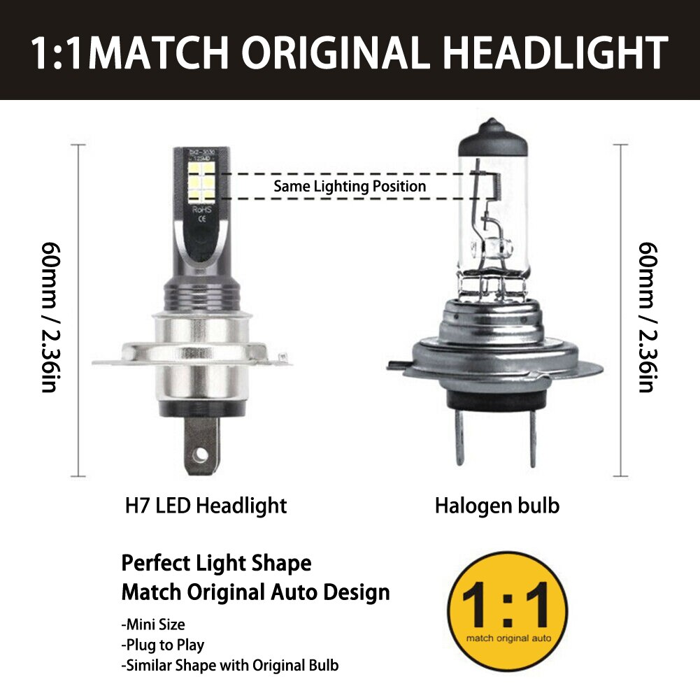 2 stk  h7 80w 10000lm led bil forlygte konvertering glober pærer beam 6000k kit bil forlygte pære led lampe til biler