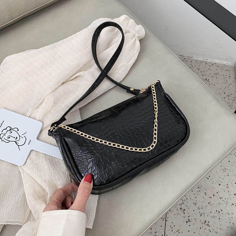 Crocodile PU Leather Women Handbags Solid Retro Female Shoulder Bags Casual Ladies Totes Bags femmes sacs à bandoulière: 1