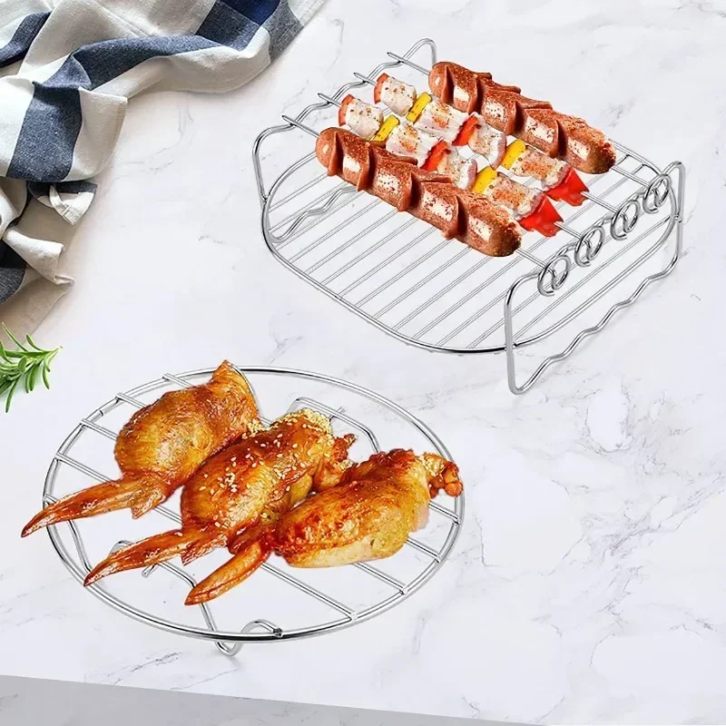 Roestvrijstalen grill 6/7/8 inch luchtfriteuse Stoomgrill met grillnet Mini ronde grill Gegrilde visrek Luchtfriteuseaccessoires