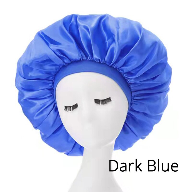 6Pcs/Lot Wide Band Satin Bonnet Cap Hair Bonnets For Women Silky Bonnet For Curly Hair Large Size Sleep Hair Cap: Dark blue 6pcs