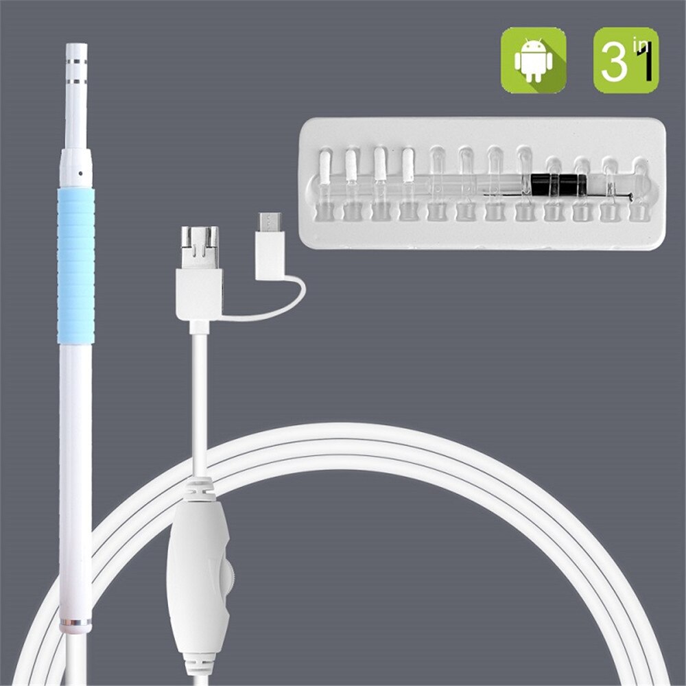3 in 1 Ear Endoscope Visual Ear Spoon 2M cable 5.5mm Mini Camera Diagnostic Tool Health Care Visual Ear Cleaning Ear Pick