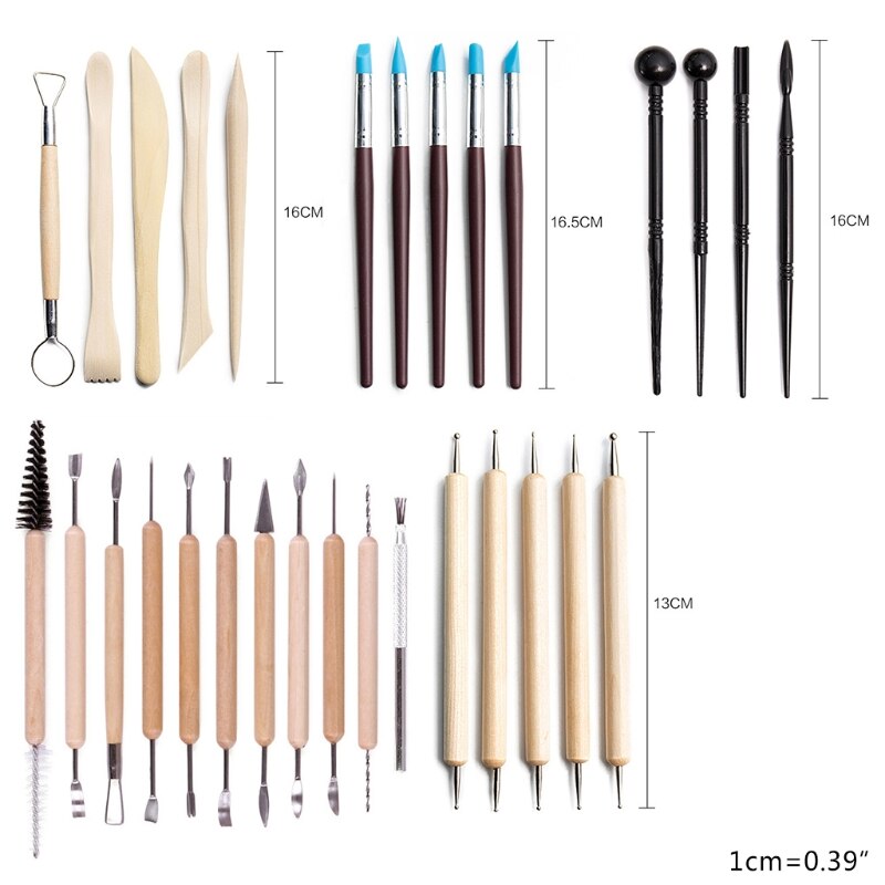 Ensemble d&#39;outils de poterie, 30 pièces, bricolage, stylo perforateur céramique Sculpture Sculpture artisanat poignée en bois, Kit de modélisation, outils faits à la main