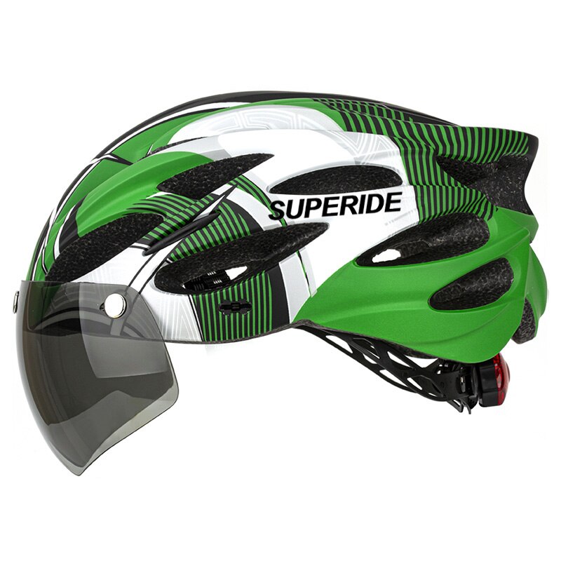 SUPERIDE Outdoor Cycling Helmet with Rearlight Unisex Mountain Road Bike Helmet Sports MTB Bicycle Helmet with Goggles &amp; Visor: Green