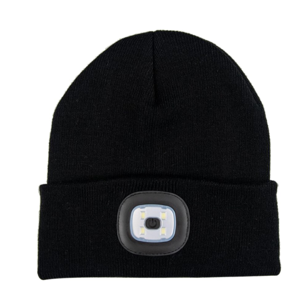 Led Light Autumn Winter Warm Fishing Cap Unisex Kintted Hat Fishing Hat Outdoor Flashlight Lamp for Camping Hiking Walking: Black
