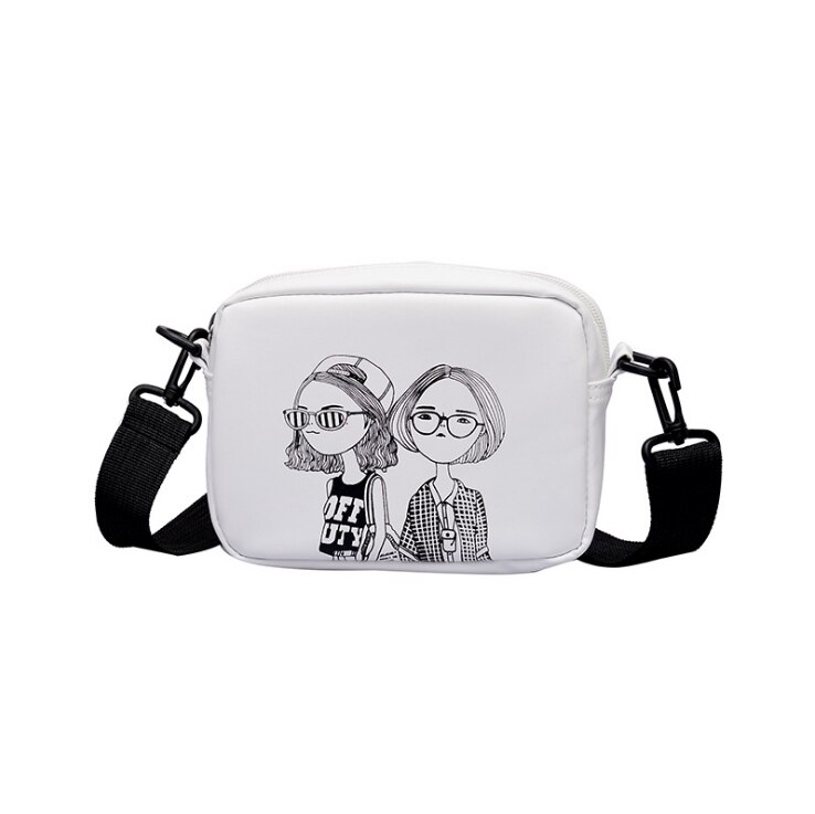 Kvinder tegneserie tryk små firkantede vilde skuldertasker personlighed pu læder messenger taske kvindelige crossbody tasker: B