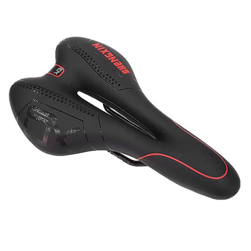 SHENGXIN Mountain Bike Saddle Seat Middle Waterproof Hollow Breathable Road MTB Bicycle Seat Cushion Bicycle Accessories: Red