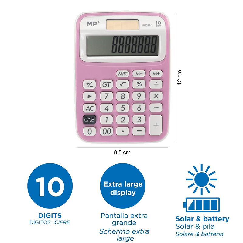 MP® Calculadora 10 Dígitos con Pantalla LCD 4 Colores Fuente Solar Portátil Oficina Escritorio Estudiantes Escuela Batería Suministros Material Escolar Trabajo Energía Matemáticas Herramienta Digital Papelería
