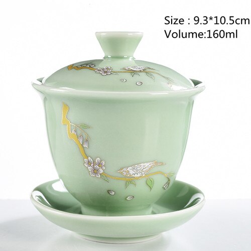 Pastrol blå fågel gaiwan keramik handgjord målning liten fågel keramiskt mönster teterrin teware tillbehör teskål: D
