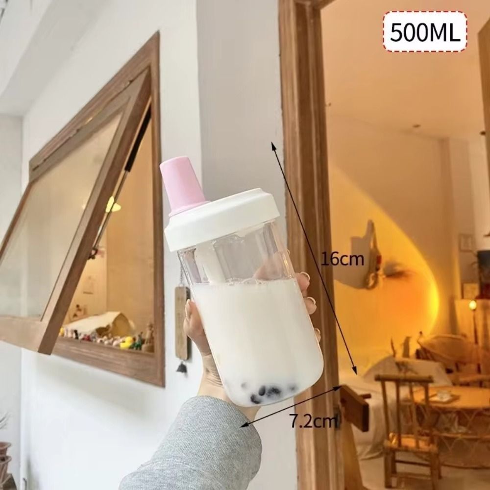 500/850 ml Waterflessen Sap Melk Plastic Beker met Deksel Stro Bubble Thee Koffiekopjes Transparante Grote Capaciteit drinkware: green