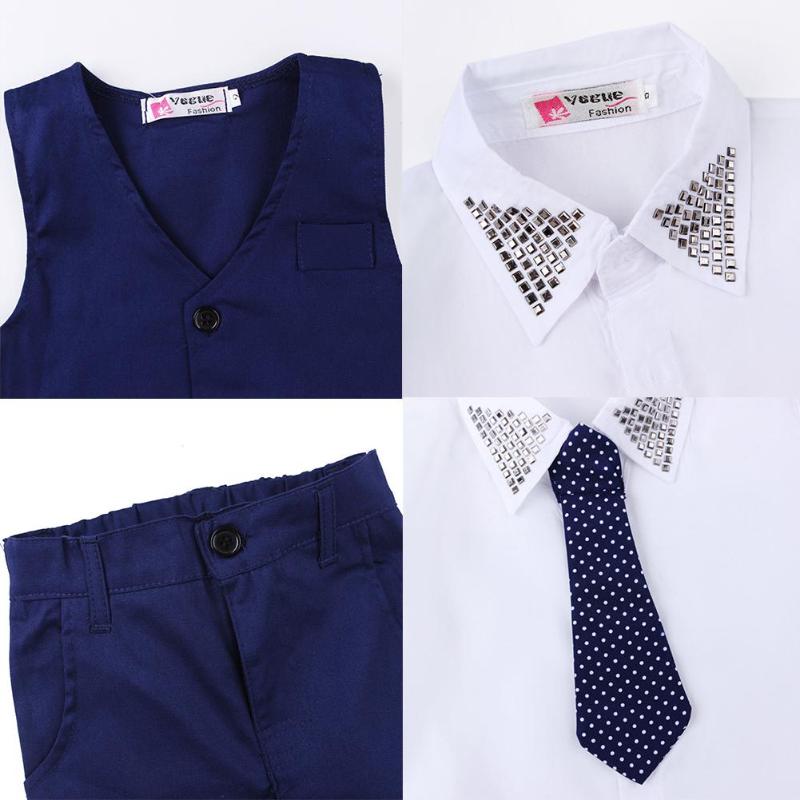 4pcs British Style Boy Gentleman Costume Shirt Pants Vest Necktie Outfits Boys Formal Suit Wedding Campus Student Dress