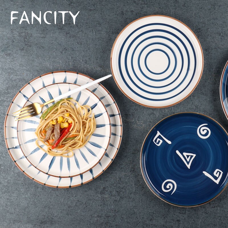 Fancity japansk service håndmalet keramisk tallerken retro hjemme middag tallerken underglasur farve western mad tallerken bøf