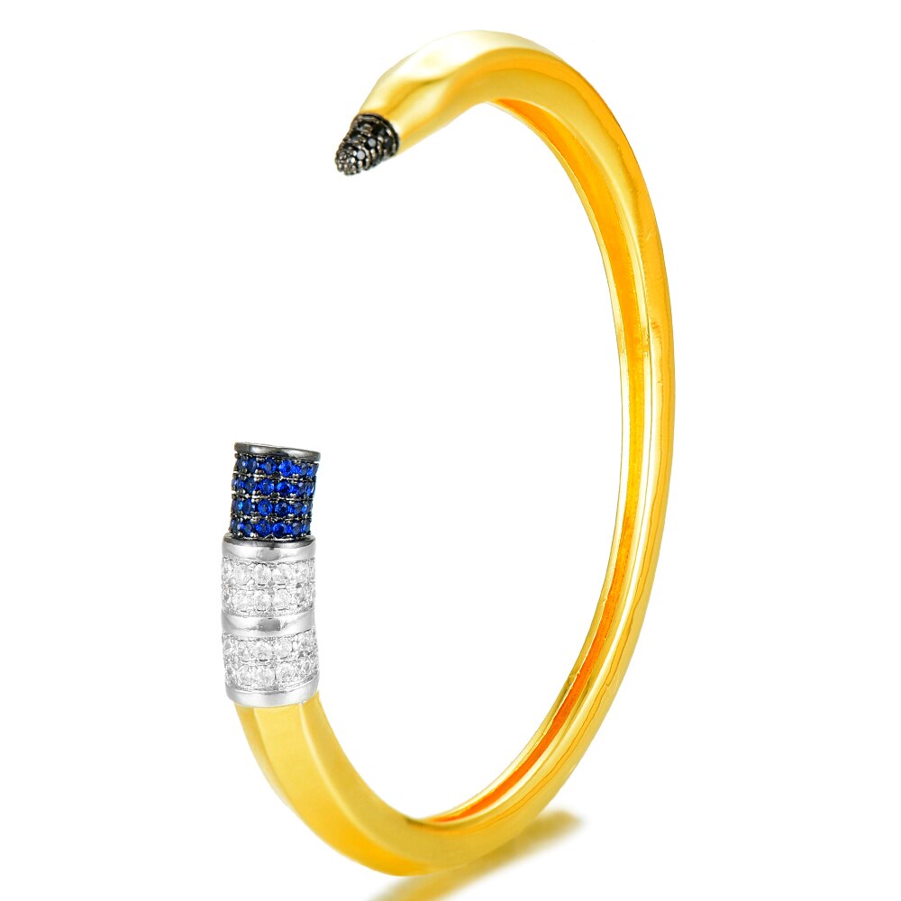 Godki Trendy Potlood Ontwerpen Bangle Manchet Voor Vrouwen Bruiloft Volledige Kubieke Zirkoon Crystal Cz Dubai Zilver Kleur Party Armband: Gold Blue