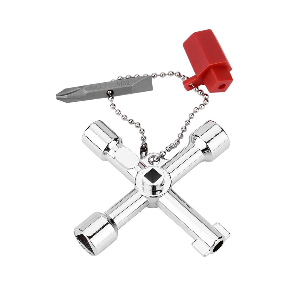 Llave cruzada de 4 vías, llave triangular multifunción de aleación de Zinc, llave de apertura Universal, herramienta para fontaneros, electricistas, gabinete de ascensor: Plata