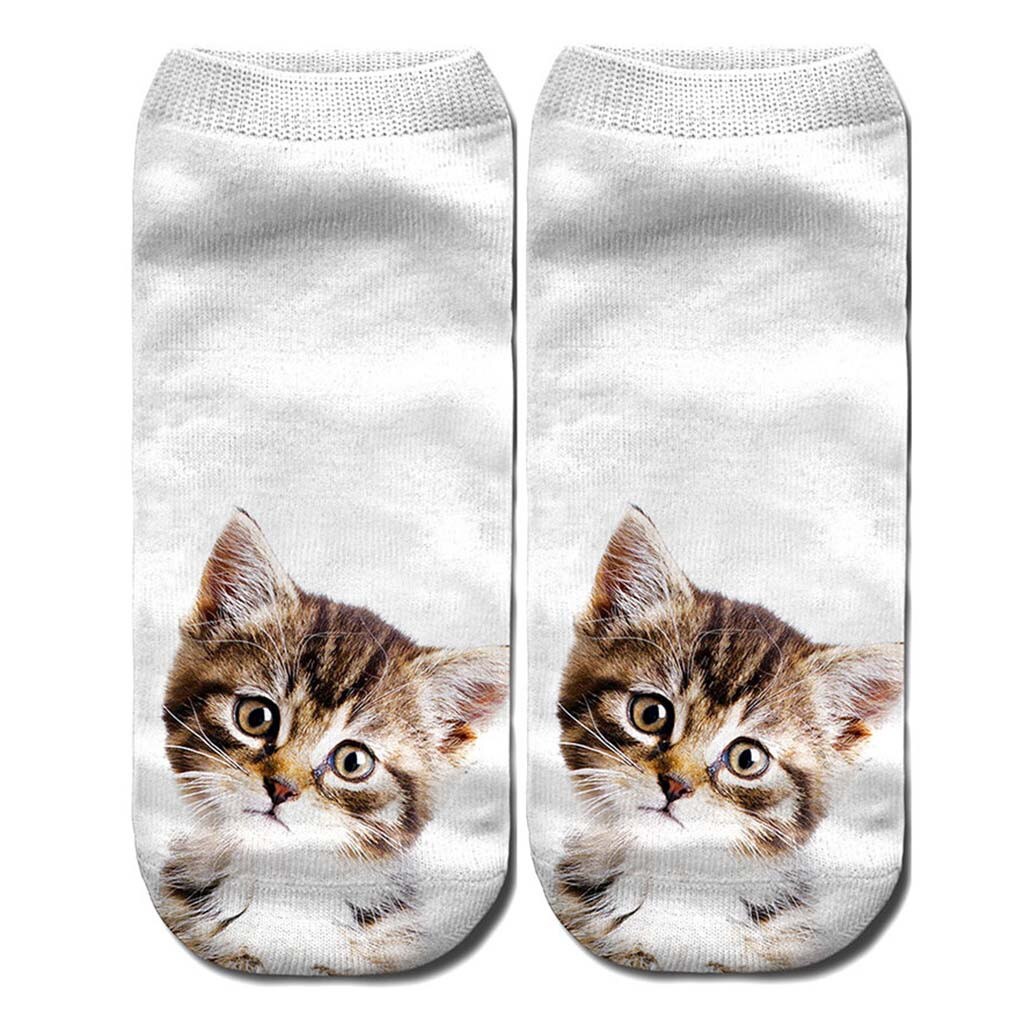 Femmes 3D nouveauté fou drôle chat cheville chaussettes mignon coloré dessin animé chat bateau chaussette dessin animé bas coupe chaussettes achats gratuits # D: Beige