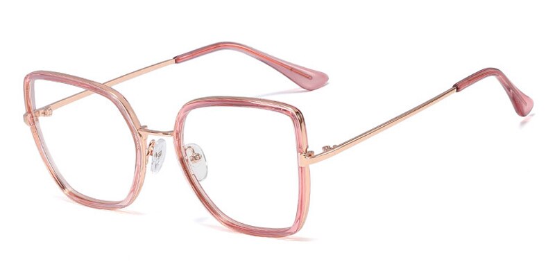 Peekaboo tr90 big glasses cat eye square clear lens pink woman eyeglasses prescription metal gold for ladies: pink gold frame