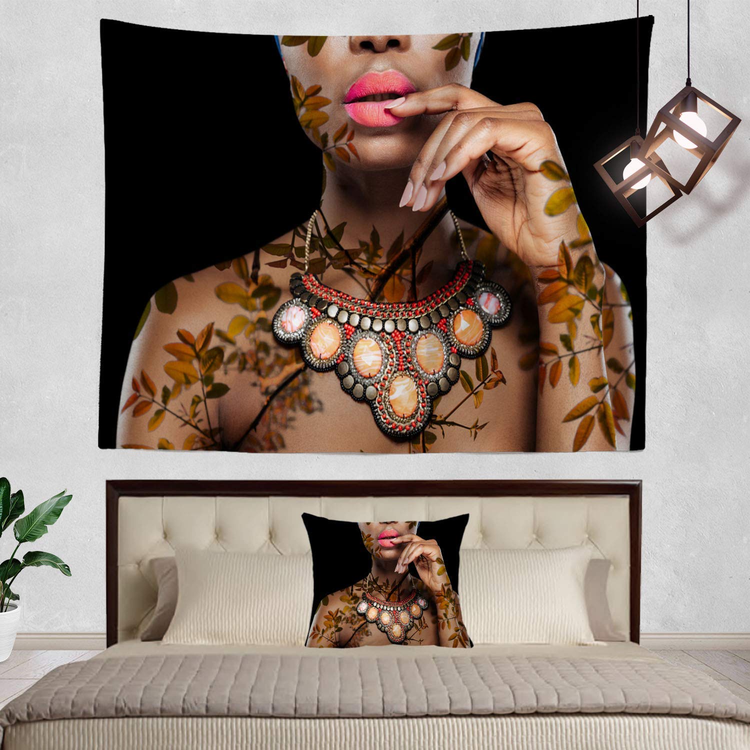 Afrikaanse vrouw met haar lippen, zwart afrika wandkleed, groot wandtapijt