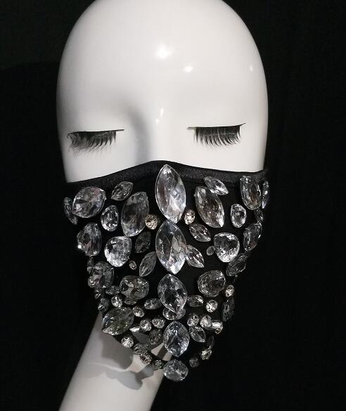 Goud zilver rode stenen maskers performance show dragen kostuum strass steentjes maskers: Zwart